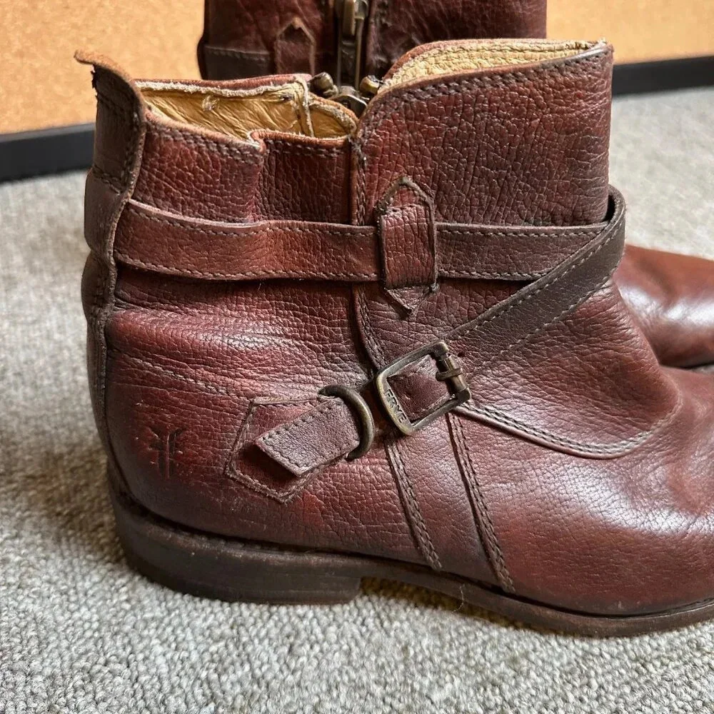 Frye JAYDEN CROSS STRAP Zipper Red Brown Boots Women US 6.5 B